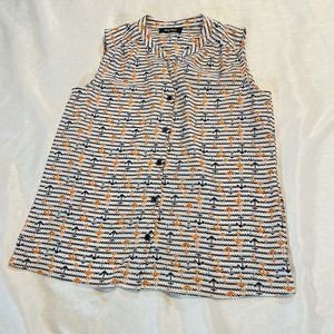 Nine West Womens 4 Blouse Tank Navy White Orange Anchors Light Weight Sleeveless